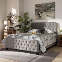 Baxton Studio Annalisa-Grey-King Annalisa Modern Transitional Grey Fabric Upholstered Button Tufted King Size Panel Bed